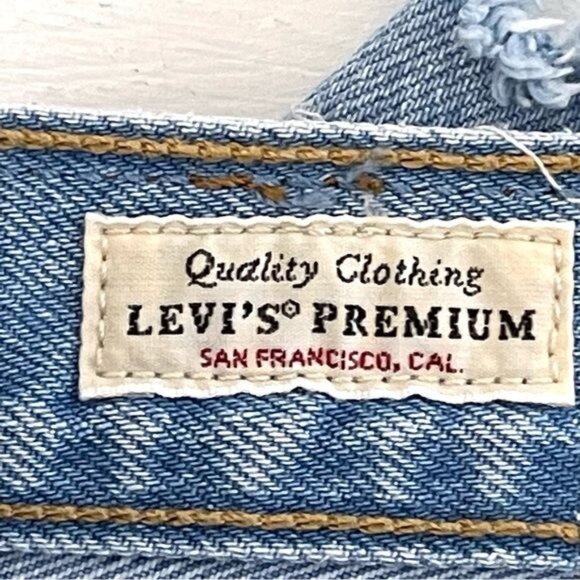 Levis 501 premium big E High Waisted raw hem Shorts 100% cotton faded 26 - Picture 10 of 11